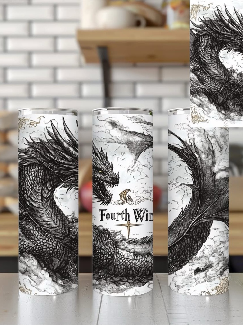 Fourth Wing Dragon Stainless Tumbler - Black & White
